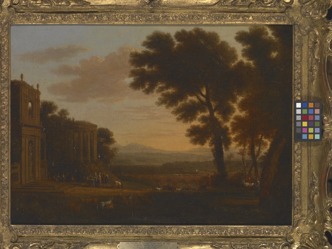 Krajobraz z ojcem psychiki składanym w ofierze w milezjańskiej świątyni Apolla (olej na płótnie) autorstwa Claude Lorrain (1600 82)