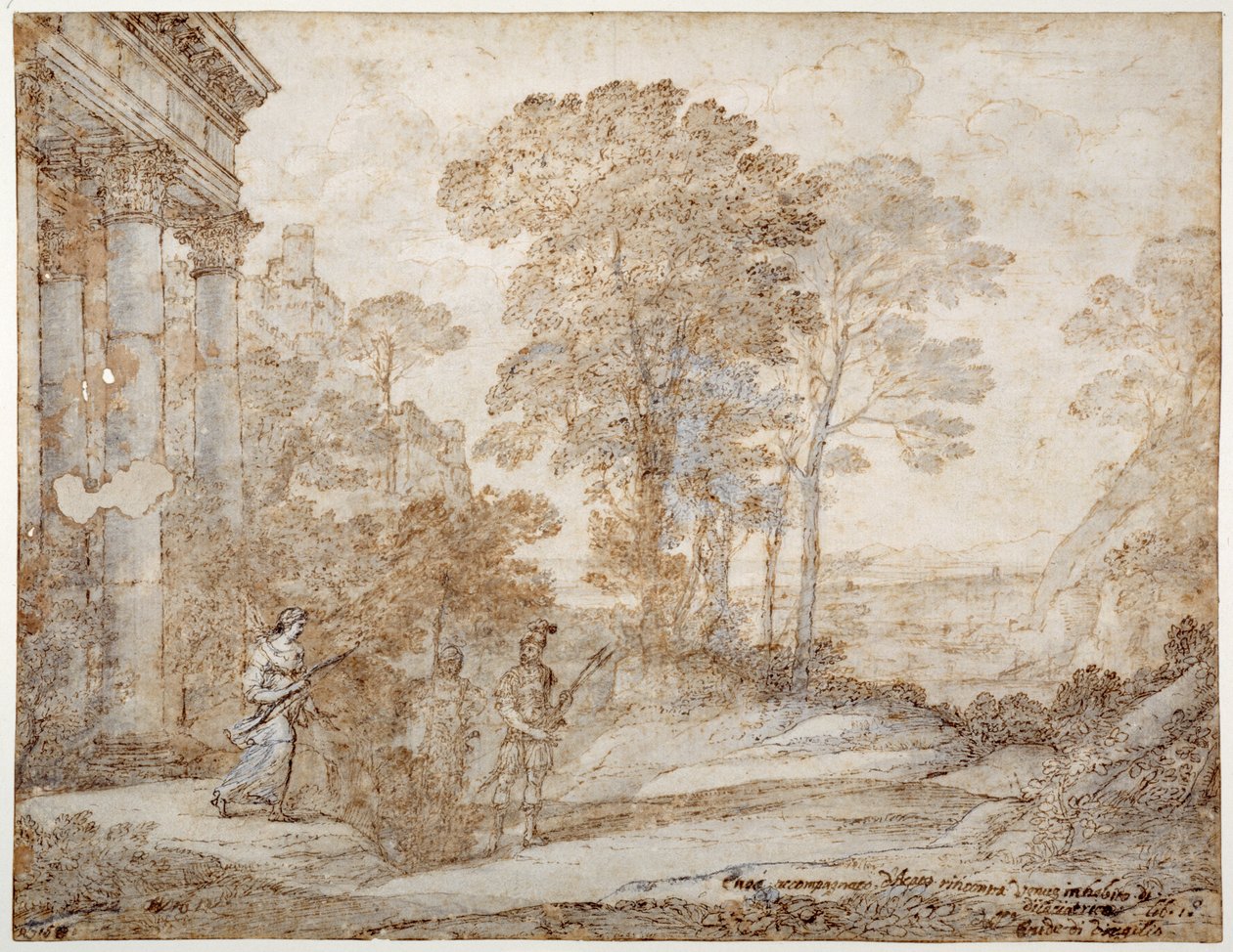 Spotkanie Wenus i Eneasza, ok. 1678 (pióro i atrament z wash on paper) autorstwa Claude Lorrain