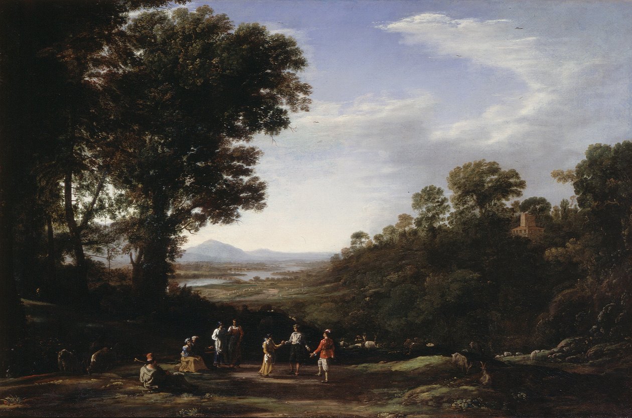 Tańczący wieśniacy, koniec lat 30. XVI wieku (olej na płótnie) autorstwa Claude Lorrain (1600-82)