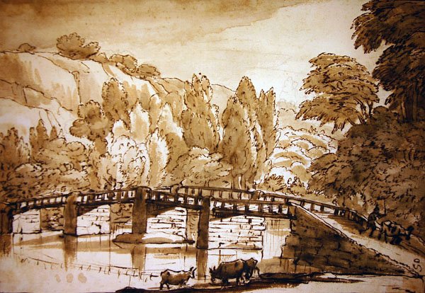 Zalesiony krajobraz (pióro i tusz oraz pranie na papierze) autorstwa Claude Lorrain