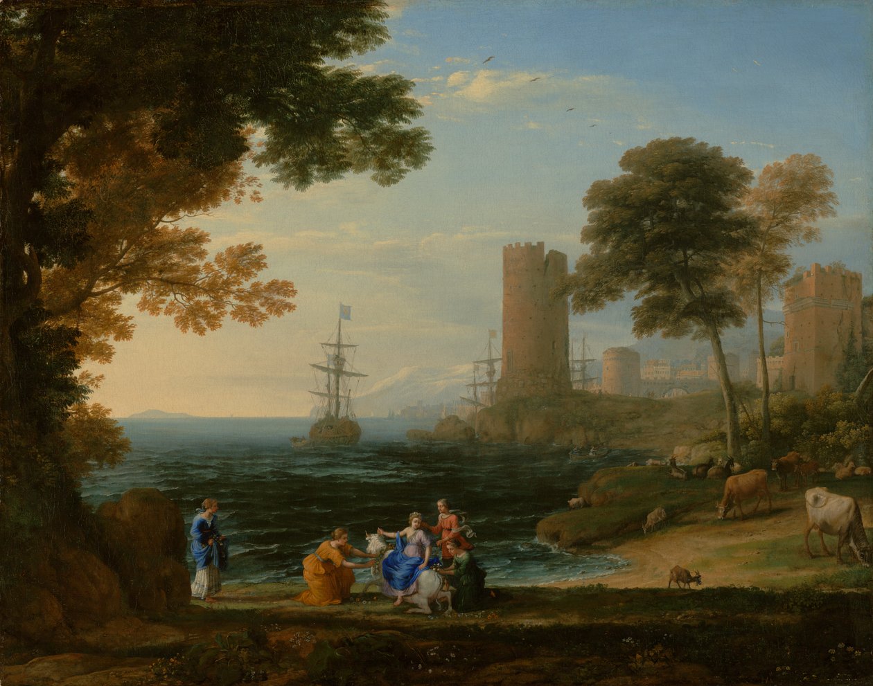 Widok na wybrzeże z porwaniem Europy, ok. 1645 (olej na płótnie) autorstwa Claude Lorrain