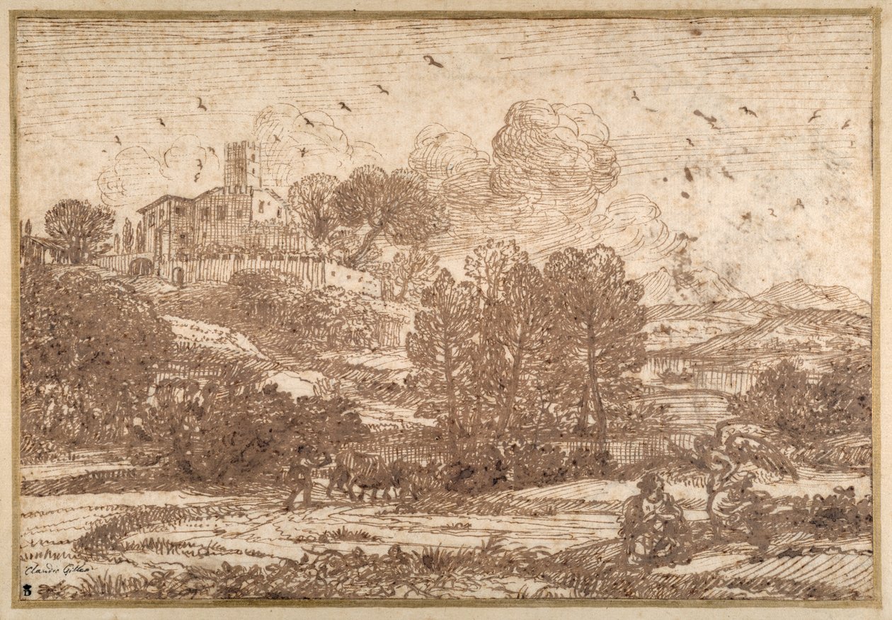 Hagar and the Angel (pióro i brązowy tusz na papierze) autorstwa Claude Lorrain