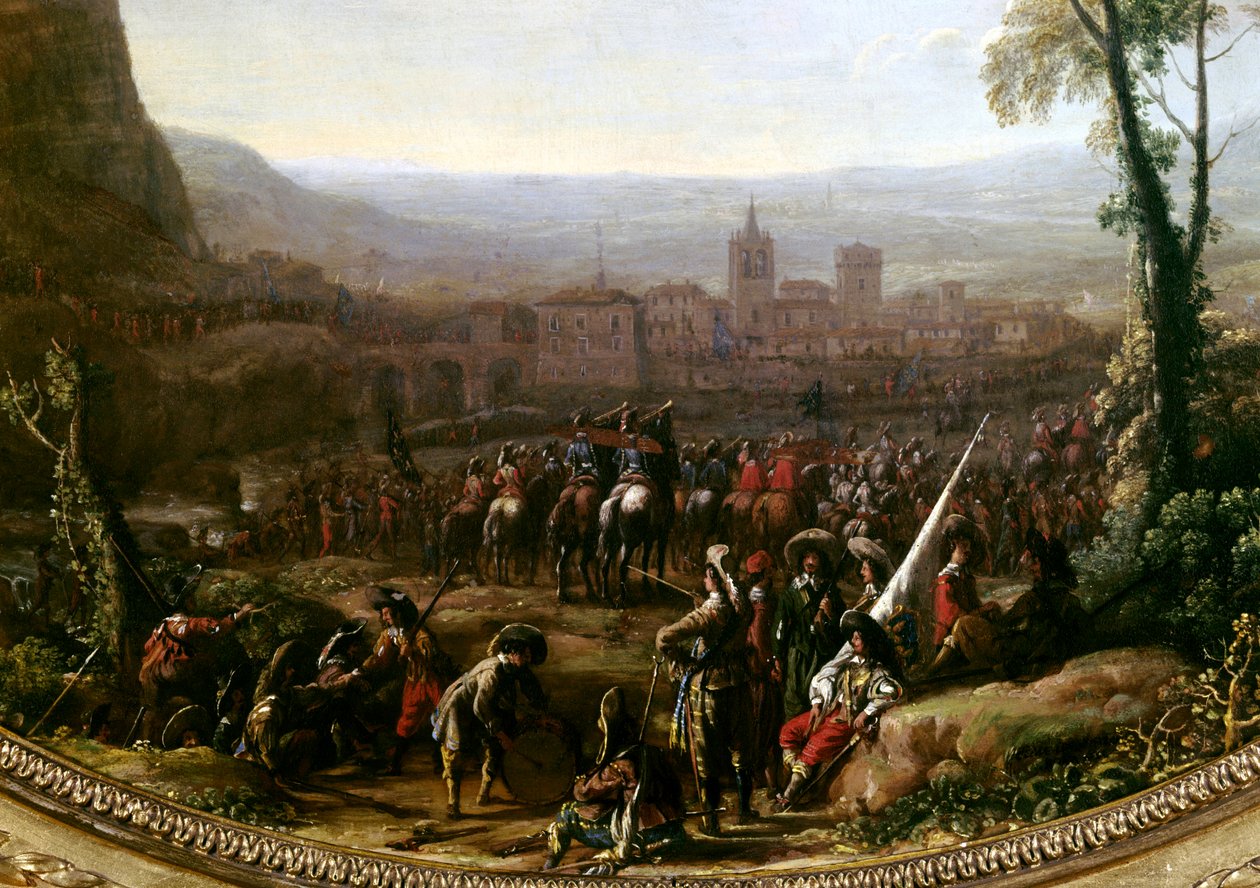 Ludwik XIII (1601-1643) sforsował Pas de Susa pod Turynem, broniony przez siły księcia Sabaudii w 1629 roku. Szczegół. Obraz Claude