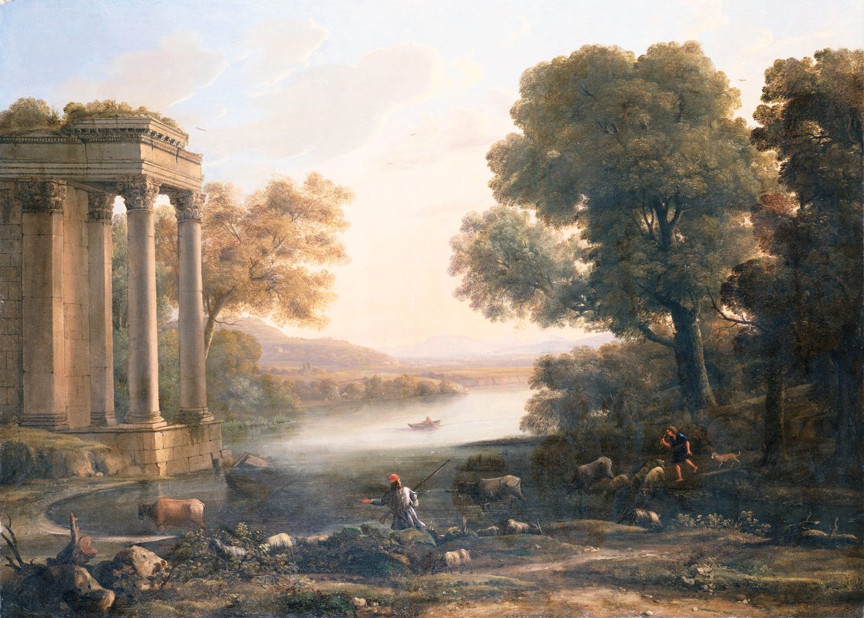 Krajobraz pasterski ze zrujnowaną świątynią, ok. 1638 autorstwa Claude Lorrain