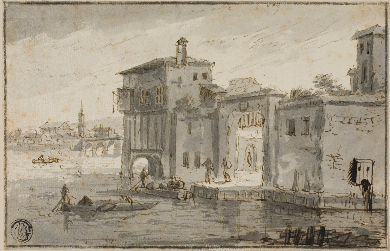 Budynki obok laguny autorstwa Claude Lorrain