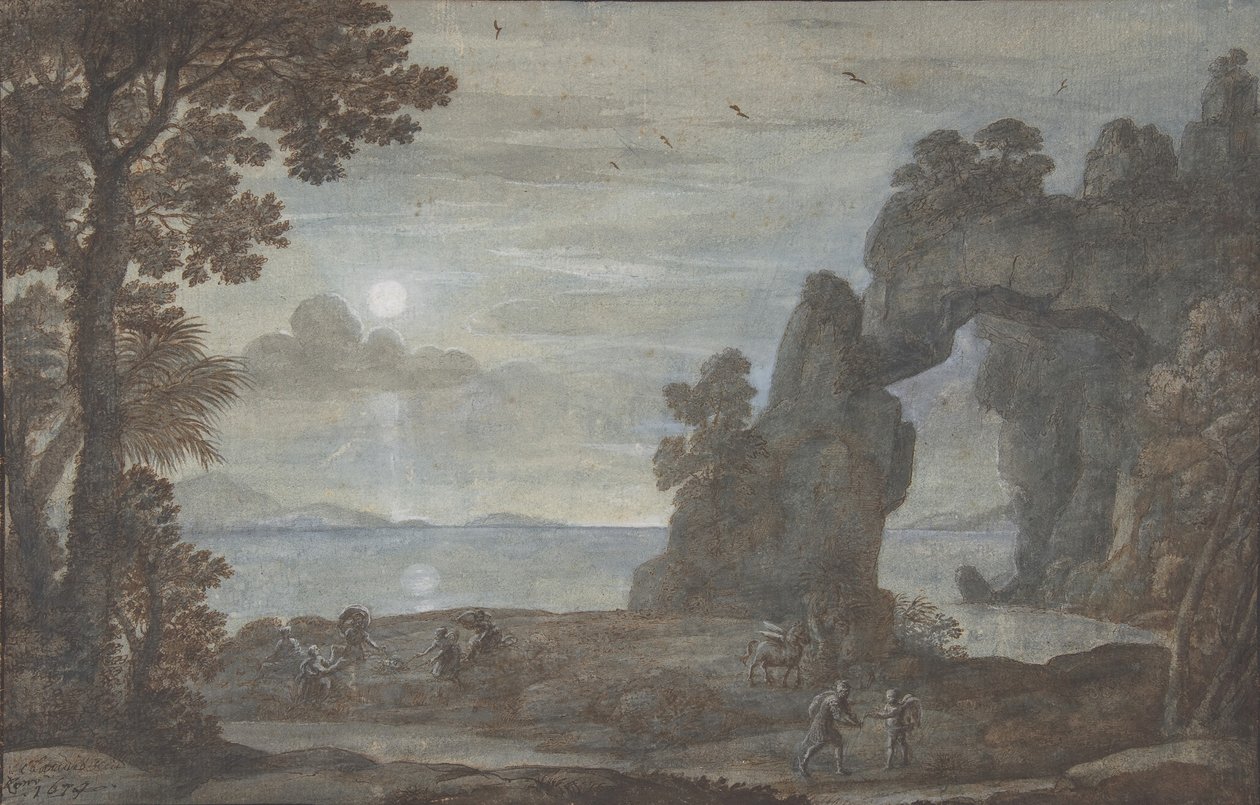 Widok na wybrzeże z Perseuszem i pochodzeniem koralowca, 1674. autorstwa Claude Lorrain