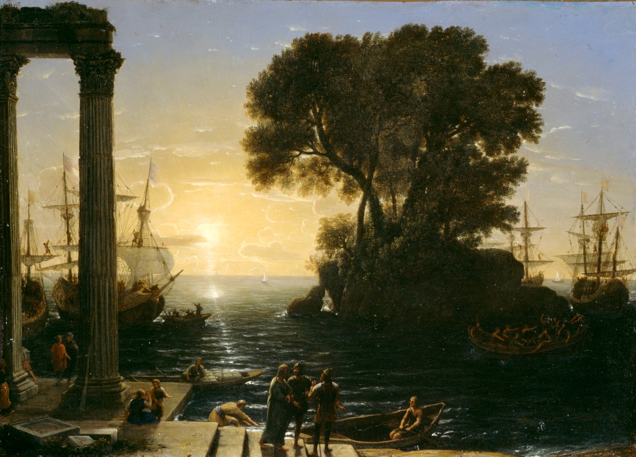 Scena przybrzeżna z zaokrętowaniem św. Pawła, 1655 autorstwa Claude Lorrain