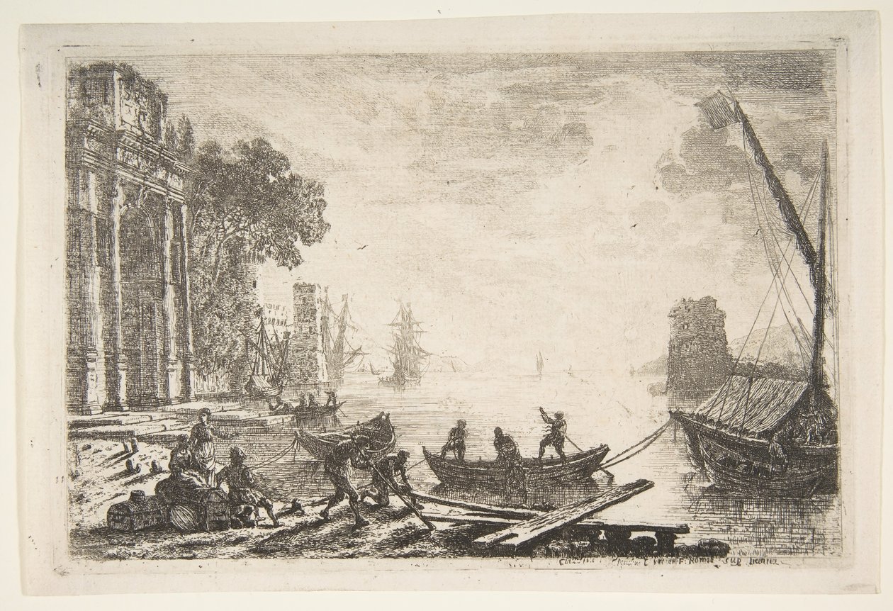 Scena portowa z wschodzącym słońcem, 1634. autorstwa Claude Lorrain