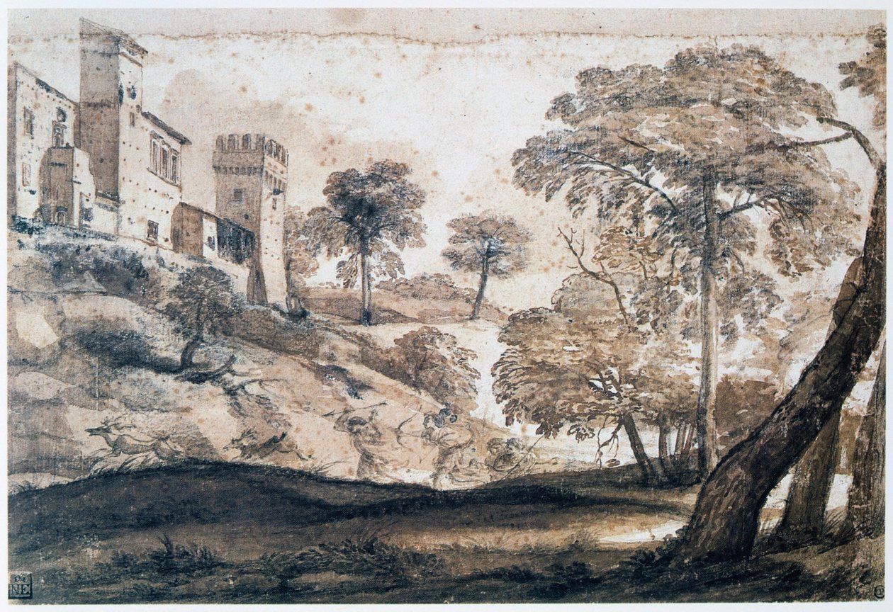 Polowanie na jelenie, połowa końca XVII wieku autorstwa Claude Lorrain