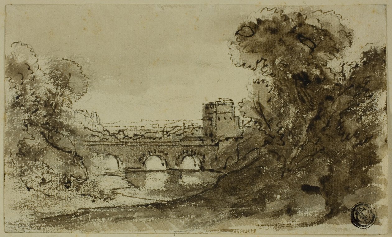 Italianate Krajobraz rzeczny z mostem i wieżą autorstwa Claude Lorrain