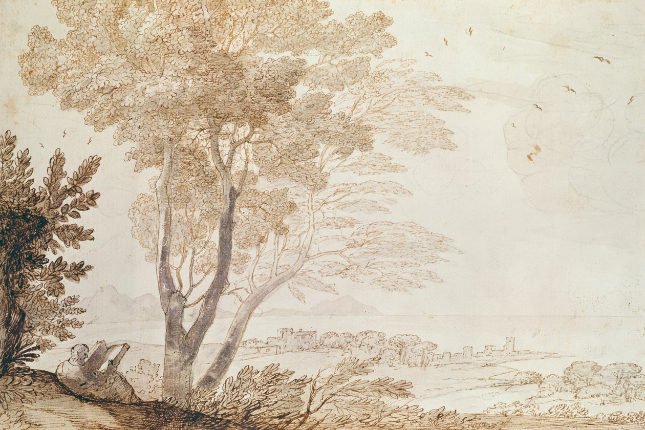 Krajobraz (pióro i tusz na papierze) autorstwa Claude Lorrain