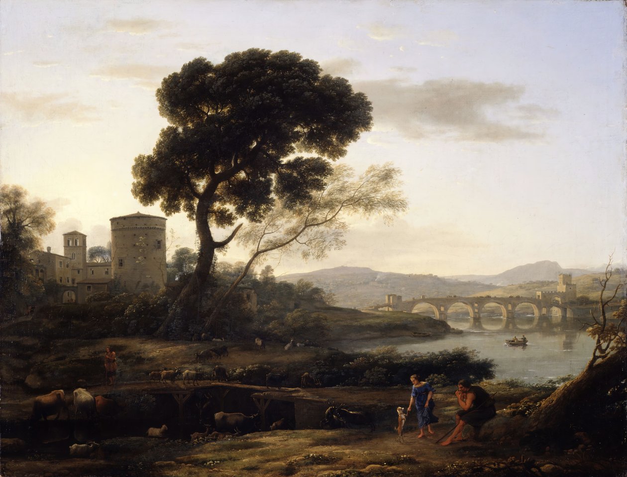 Krajobraz w pobliżu Rzymu z widokiem na Ponte Molle, 1645. autorstwa Claude Lorrain