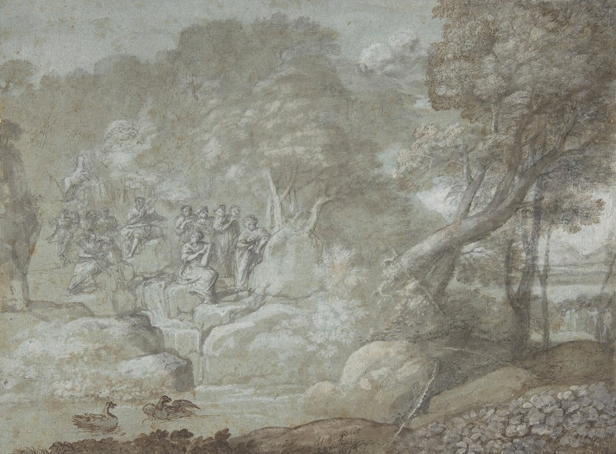 Krajobraz z Apollem i Muzami, 1674. autorstwa Claude Lorrain