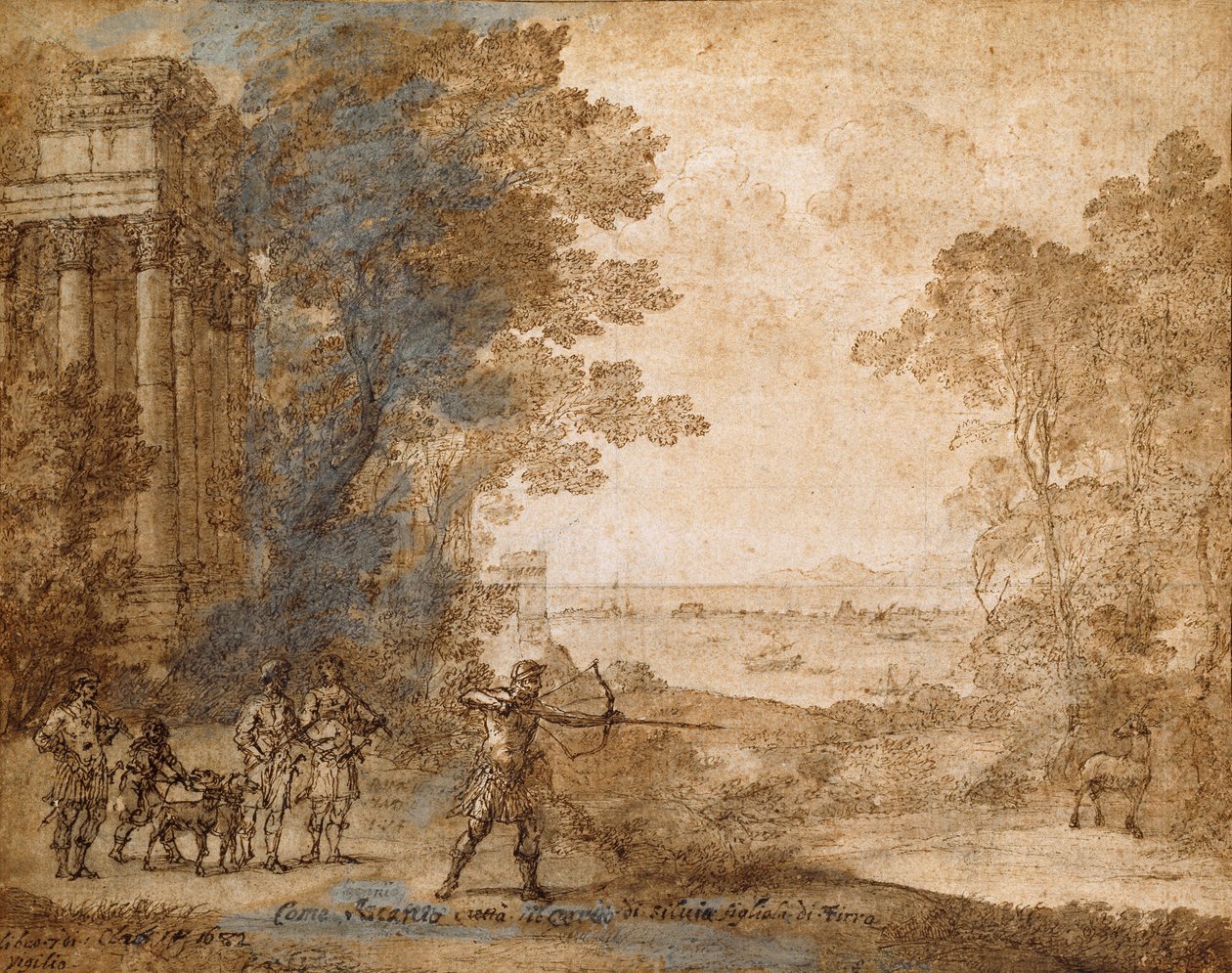 Krajobraz z Ascaniuszem strzelającym do jelenia Sylwii, 1680-1682 autorstwa Claude Lorrain