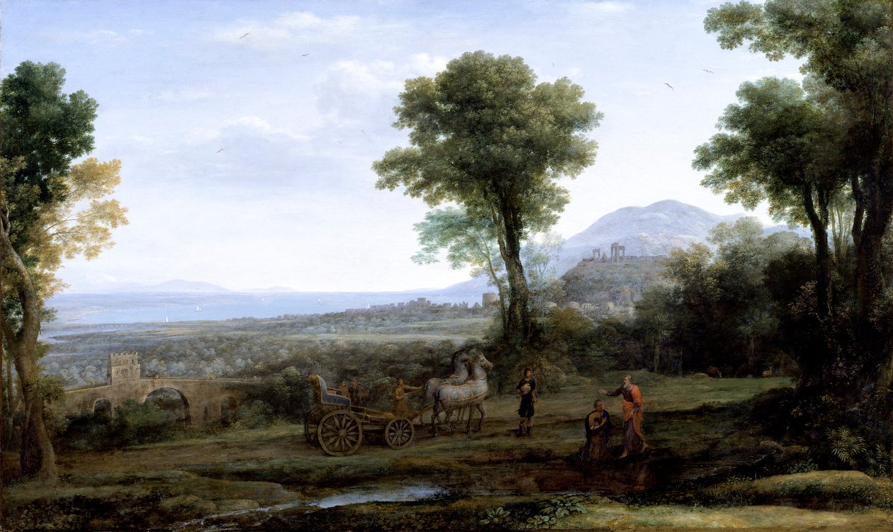 „Pejzaż ze św. Filipem chrzczącym eunucha”, 1678 autorstwa Claude Lorrain