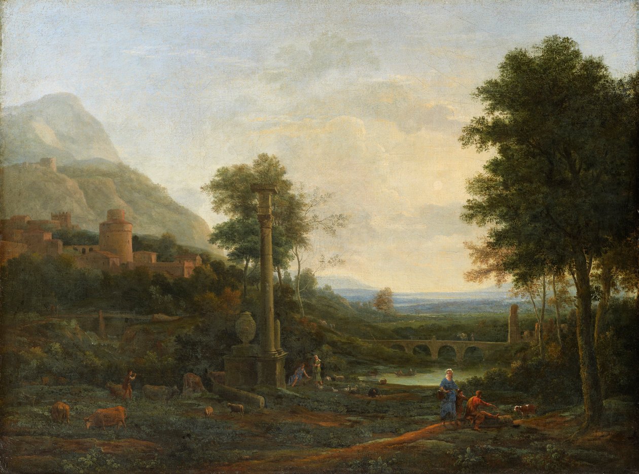 Pejzaż z kolumną i figurami autorstwa Claude Lorrain