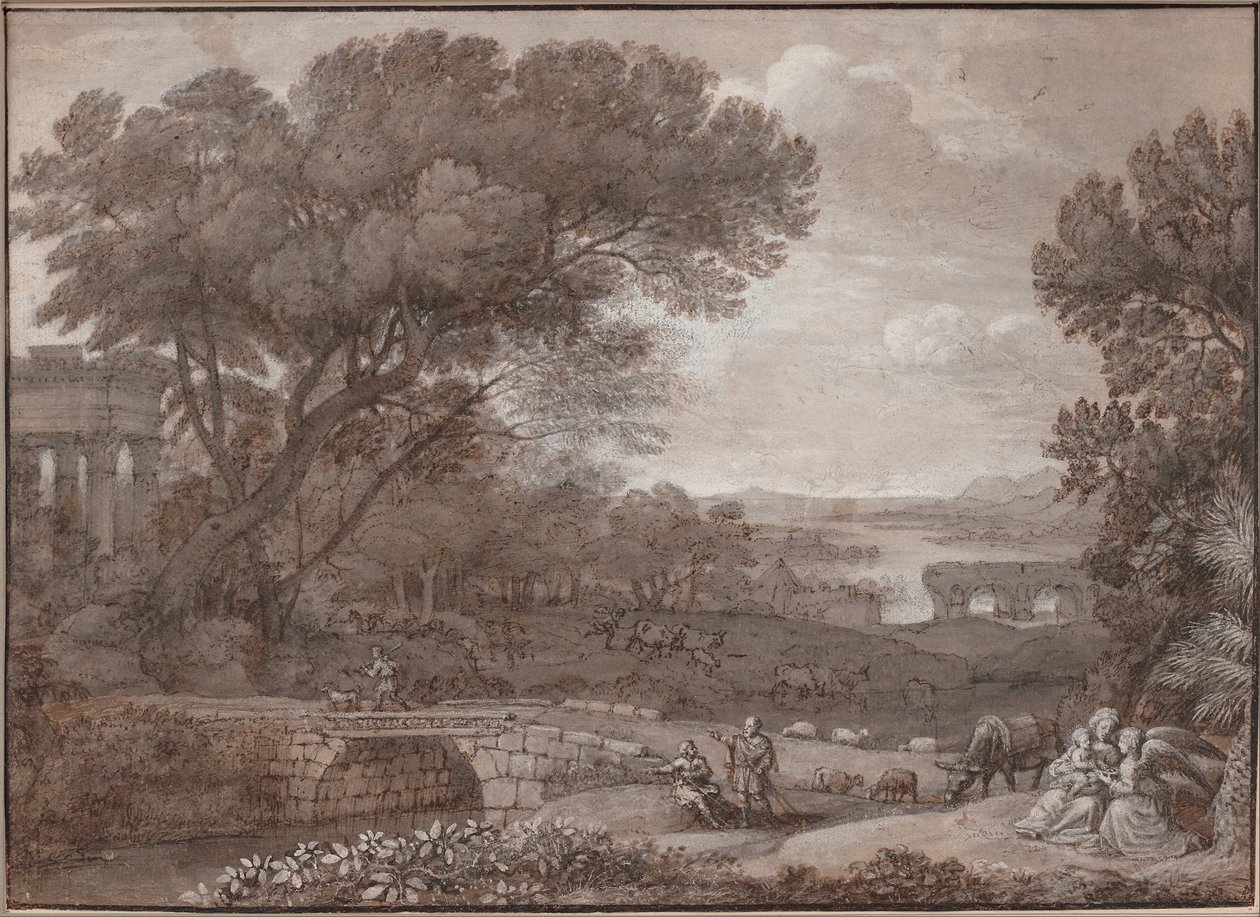 Pejzaż z resztą podczas lotu do Egiptu, 1660 autorstwa Claude Lorrain