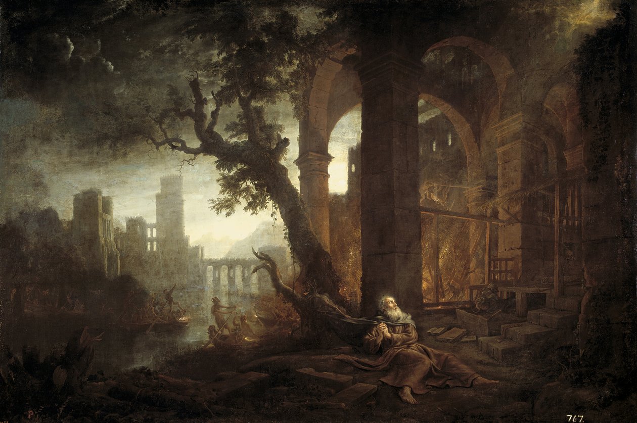 Pejzaż z kuszeniem św. Antoniego autorstwa Claude Lorrain