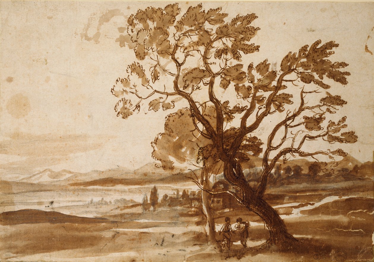 Krajobraz z dwoma drzewami, c1638 autorstwa Claude Lorrain