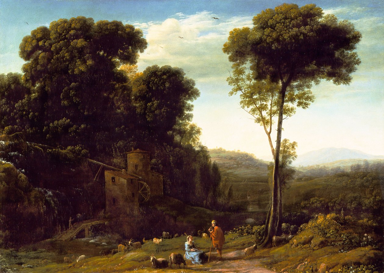 Pejzaż pasterski z młynem, 1634 autorstwa Claude Lorrain