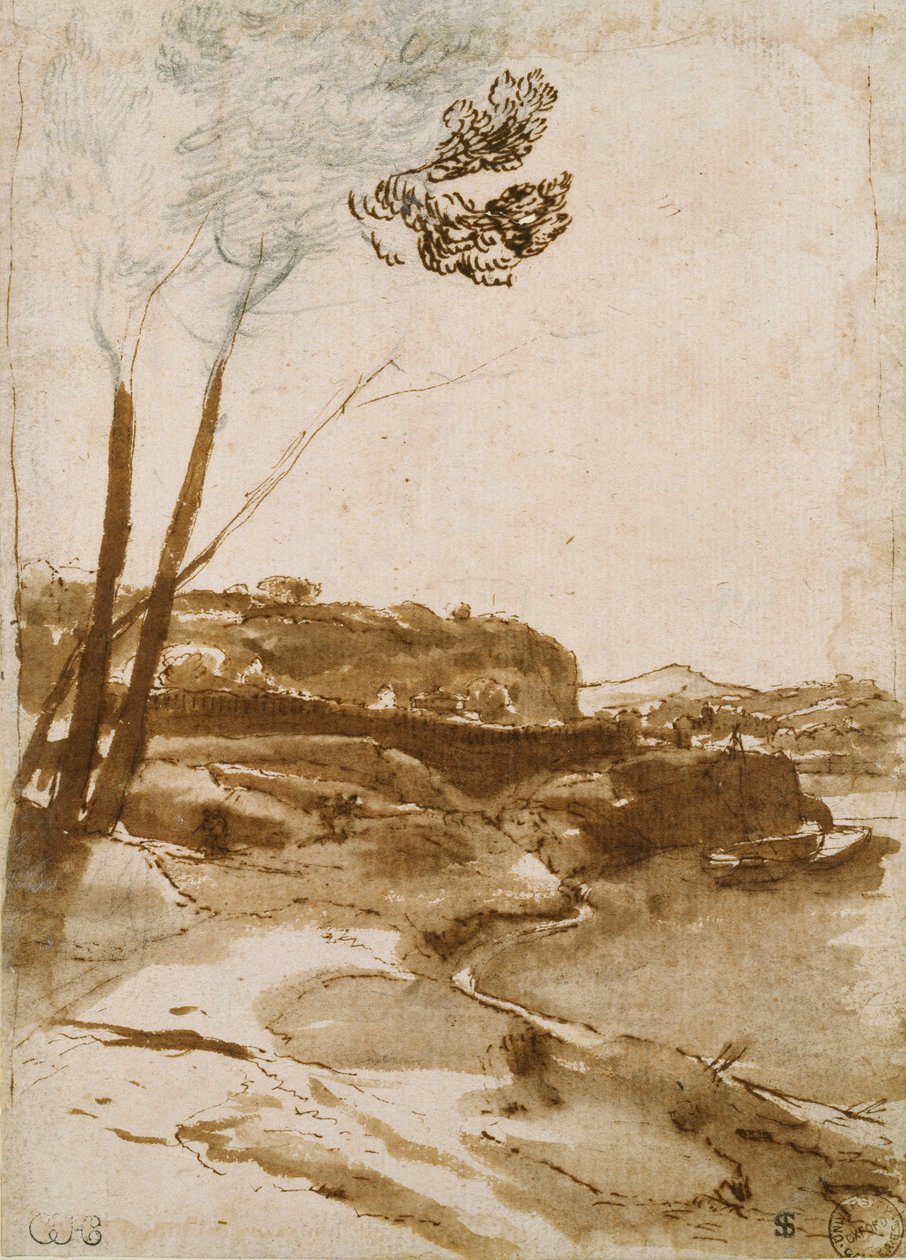 Ścieżka wzdłuż Tybru, c1635-1640 autorstwa Claude Lorrain