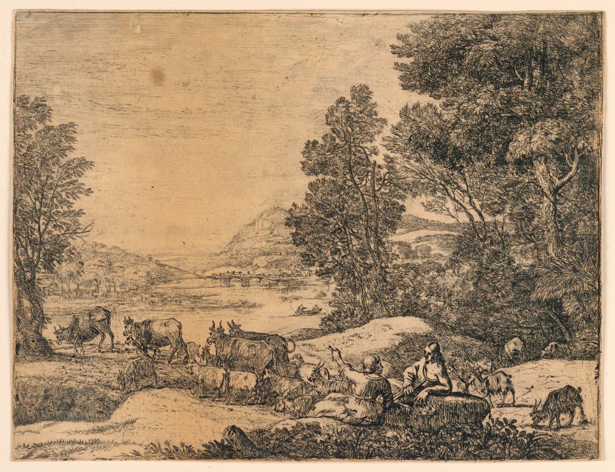Pasterz i pasterka rozmawiają w krajobrazie autorstwa Claude Lorrain