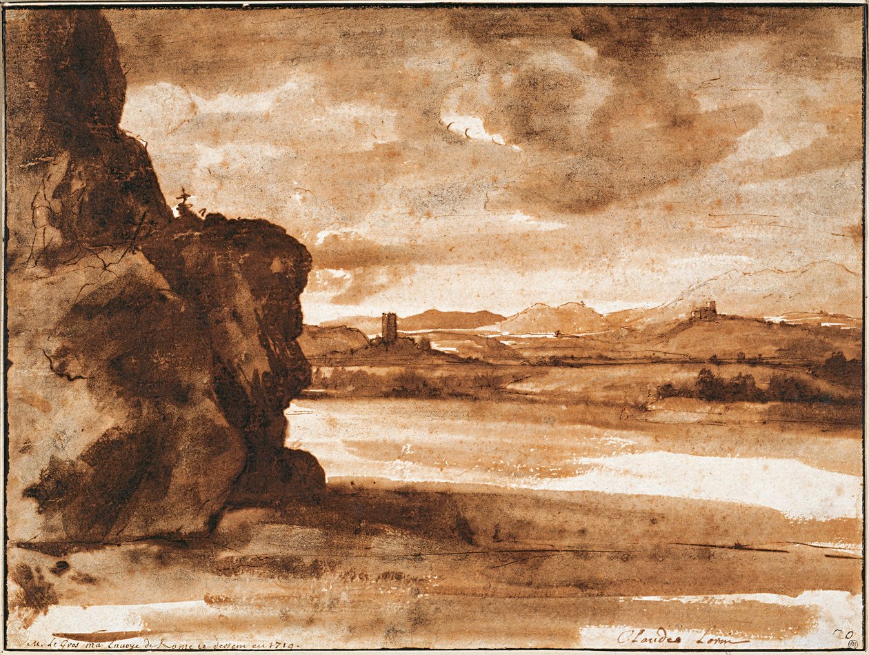 Krajobraz Tybru na północ od Rzymu z ciemnym pochmurnym niebem, między 1630 a 1640 autorstwa Claude Lorrain