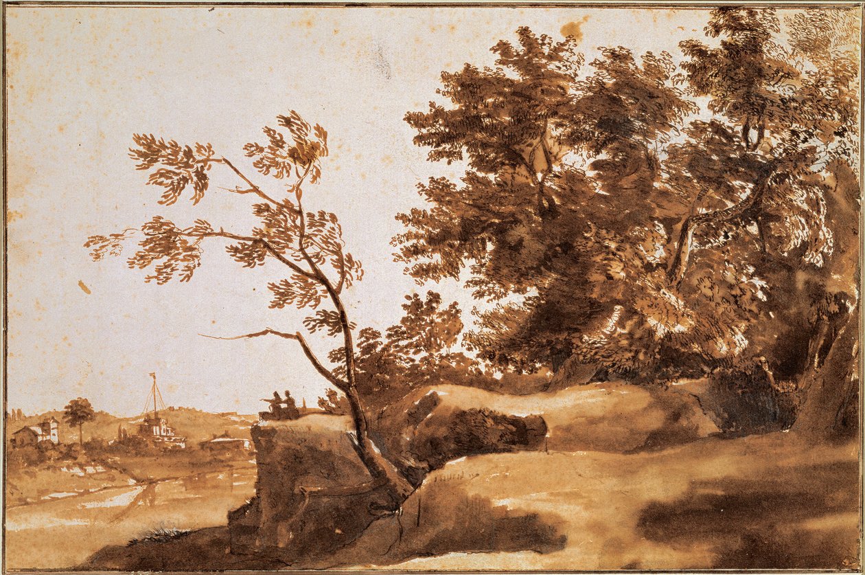 Krajobraz Tybru z Zamkiem Świętego Anioła w tle, między 1630 a 1640 autorstwa Claude Lorrain