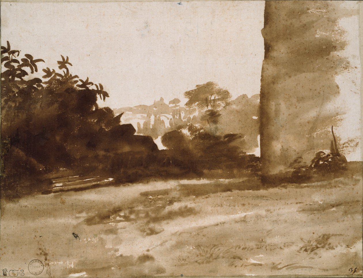 Widok krzewu ze ścianą po prawej, c1640 autorstwa Claude Lorrain
