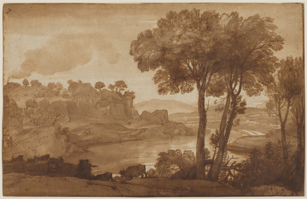 Widok na Acqua Acetosa (prosto) autorstwa Claude Lorrain