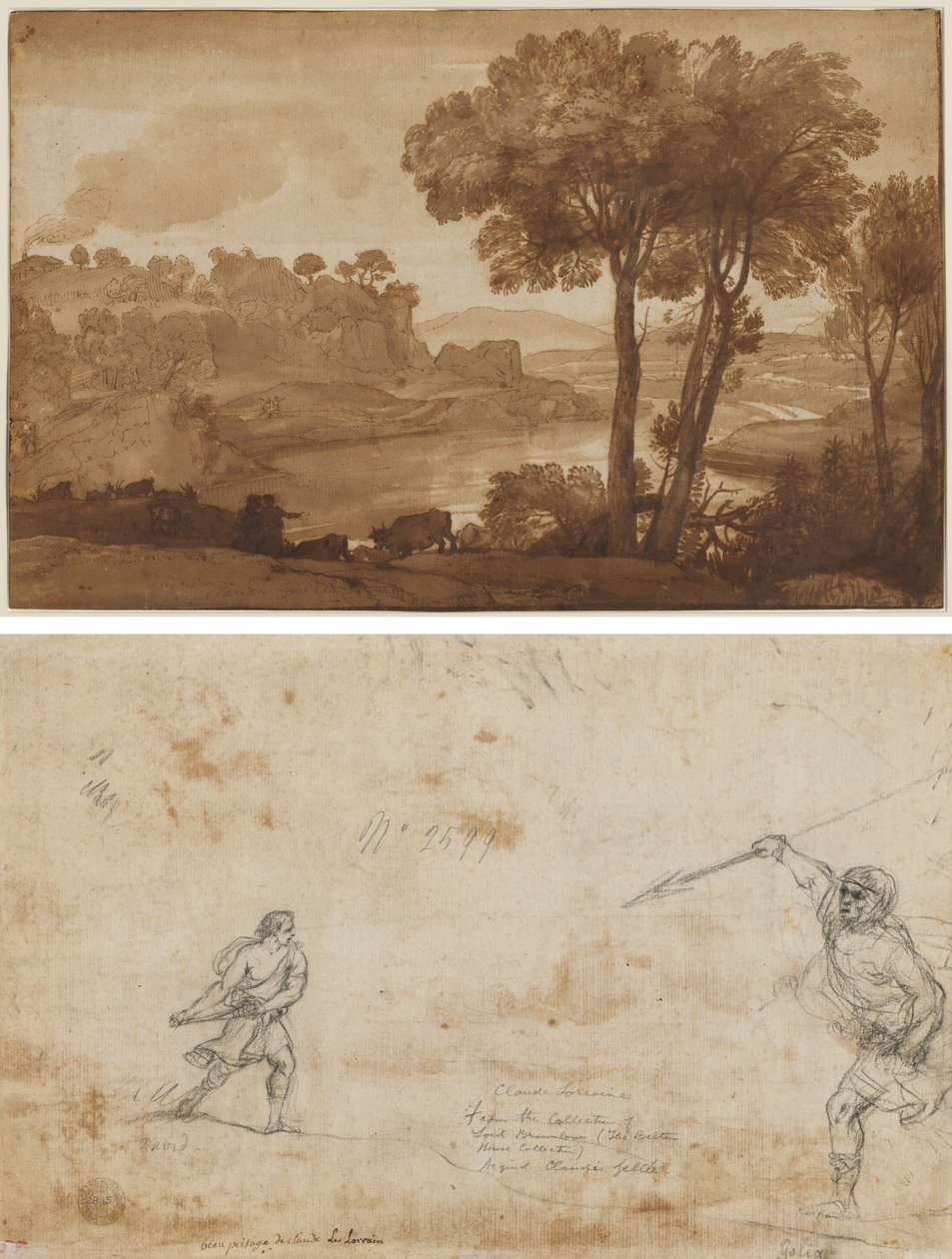 Widok Acqua Acetosa (recto); Dawid i Goliat (verso) autorstwa Claude Lorrain
