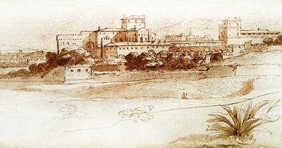 Widok małego włoskiego miasteczka, ok. 1630 (pióro i farba) autorstwa Claude Lorrain