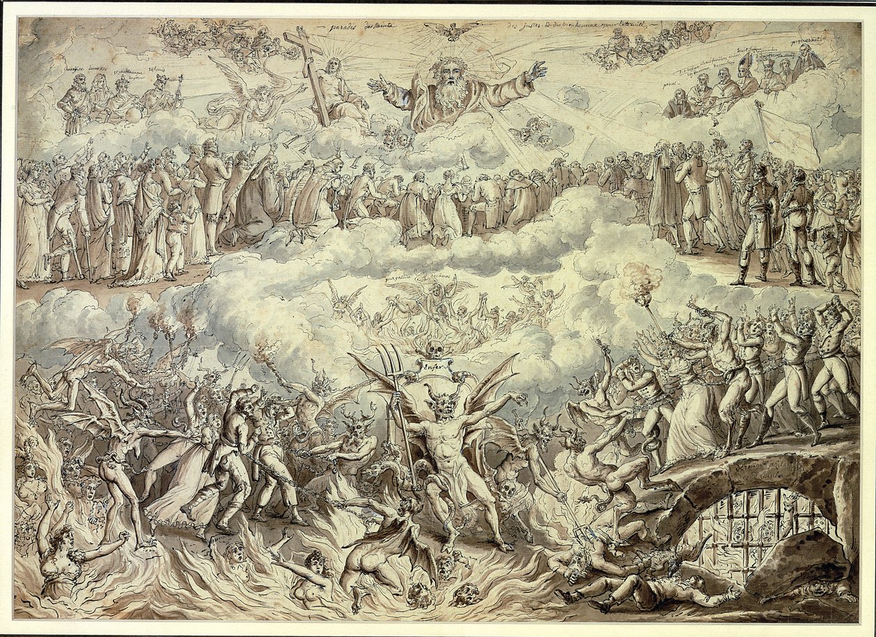 Alegoria rojalistów (pióro i tusz i pranie na papierze) autorstwa Claude Louis Desrais