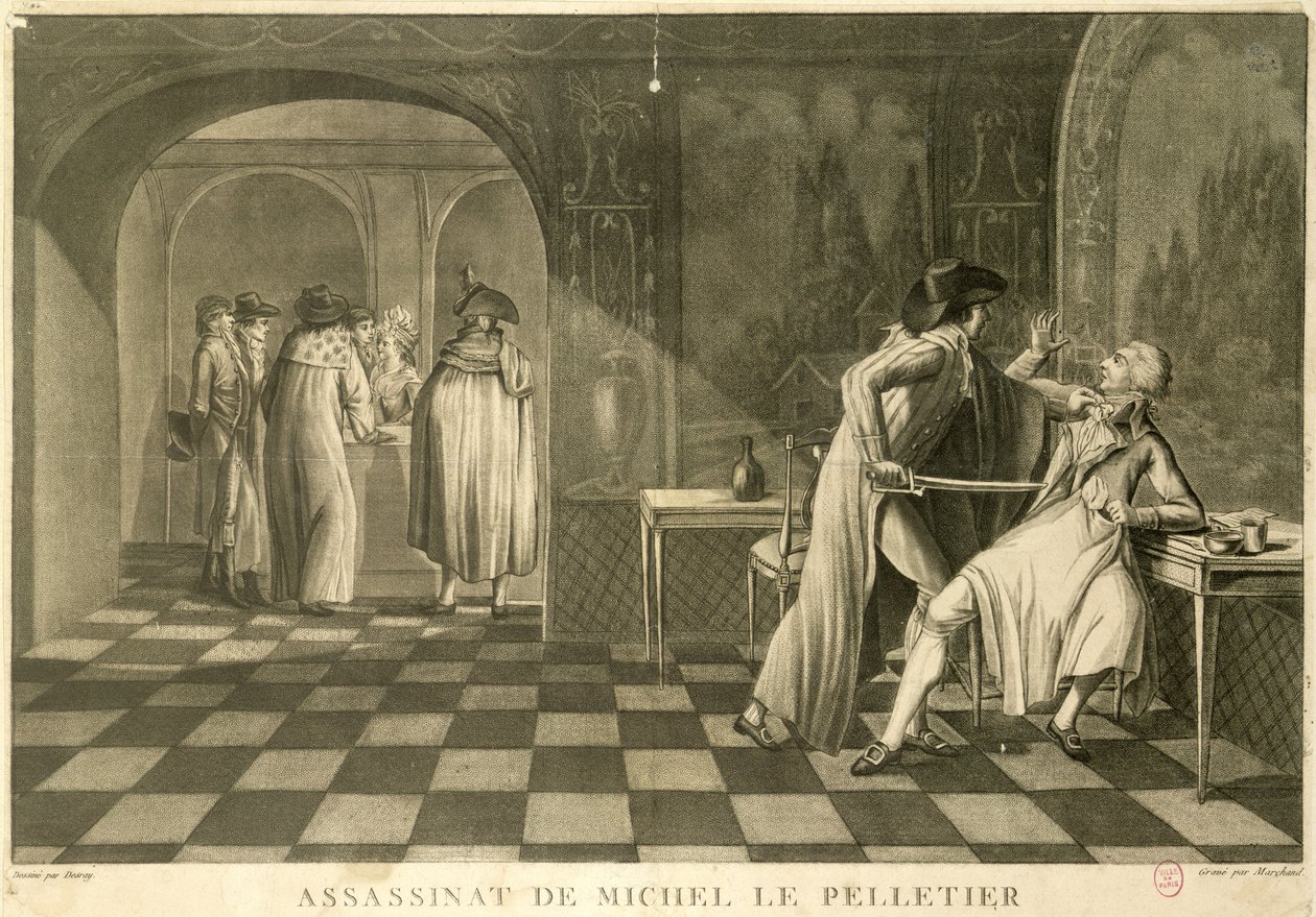 Zabójstwo zastępcy Louisa-Michela Le Peletier de Saint-Fargeau, 20 stycznia 1793 r. autorstwa Claude Louis Desrais