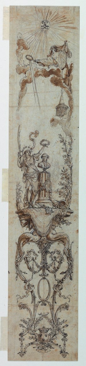 Rysunek, projekty malowanych paneli z Fortuną i Jacquesem Neckerem, 1788-90 autorstwa Claude Louis Desrais