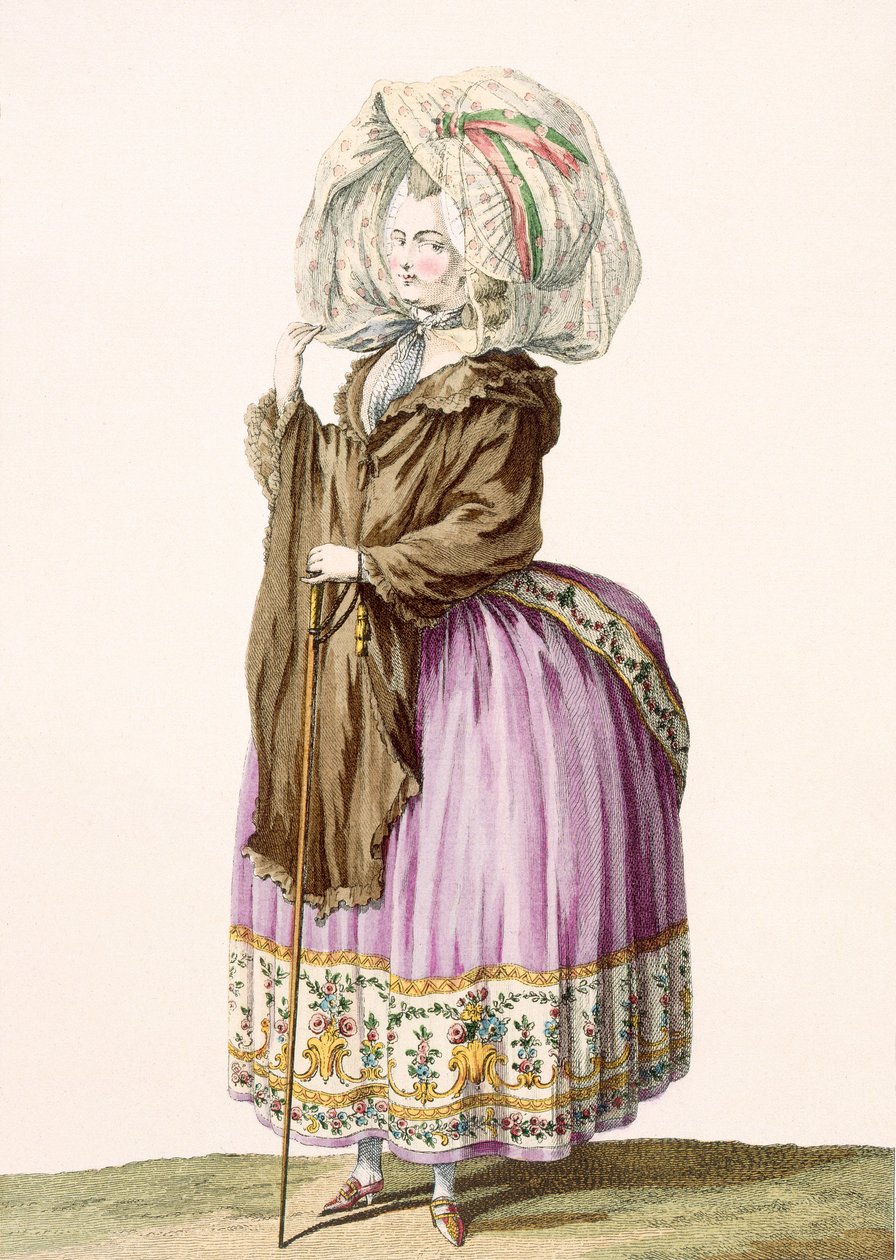 Polonoise, sztychowany przez Voysarda, tablica nr 84 z „Galeries des Modes et Costumes Francais”, ok. 1778-87 99: ubiór; strój tradycyjny; strój tradycyjny; moda; ilustracja; C autorstwa Claude Louis Desrais