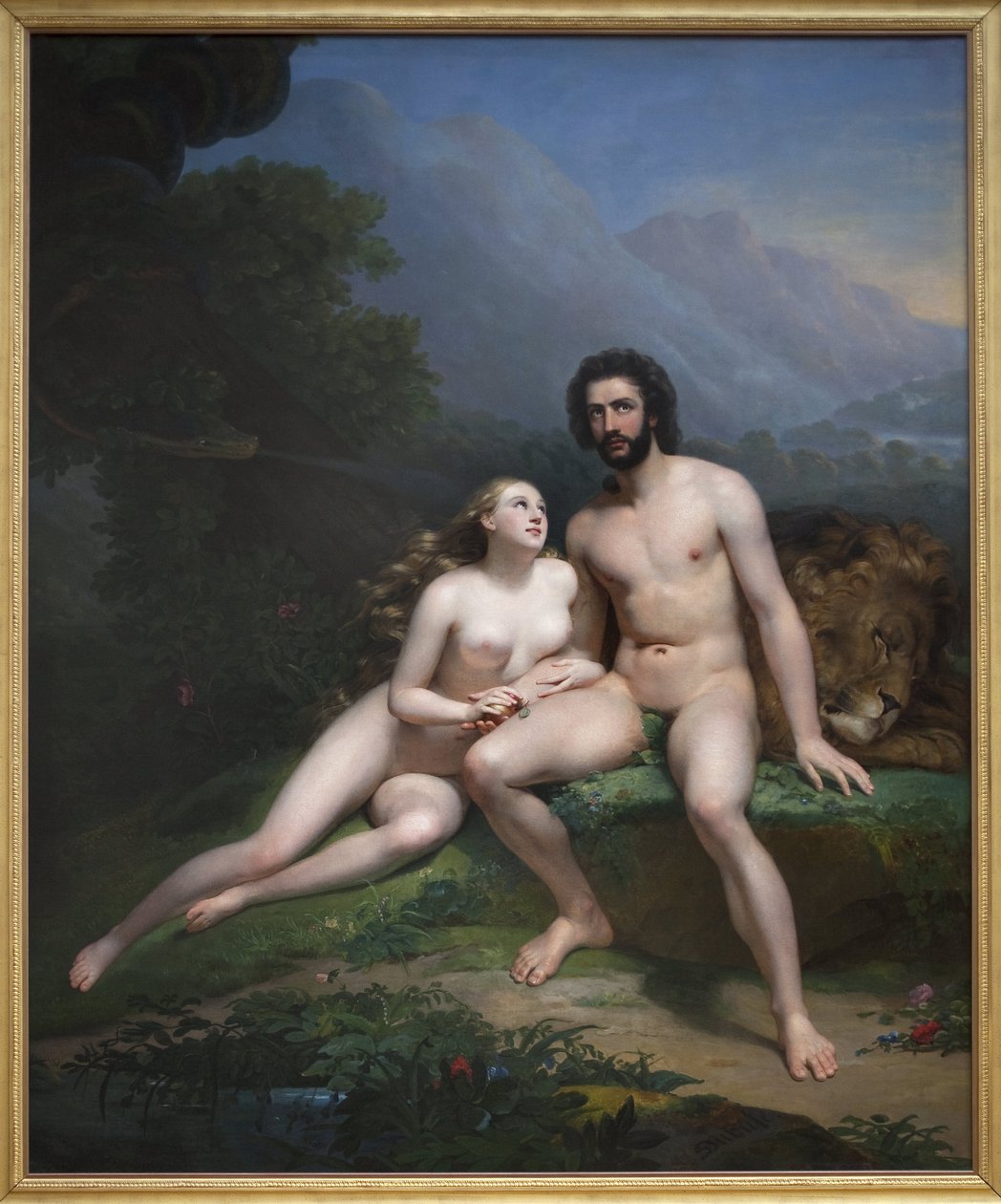Adam i Ewa. Obraz Claude Marie Dubufe (1790-1864), olej na płótnie autorstwa Claude Marie Dubufe