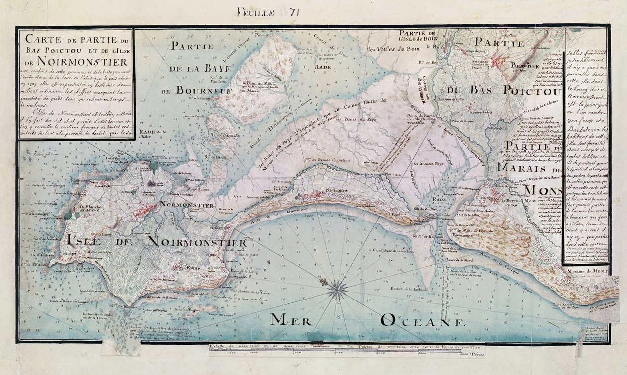 Atlas 131 H.fol 71 Mapa części Bas-Poitou i Ile de Noirmoutier, 1703 (pióro, atrament i toaleta na papierze) autorstwa Claude Masse
