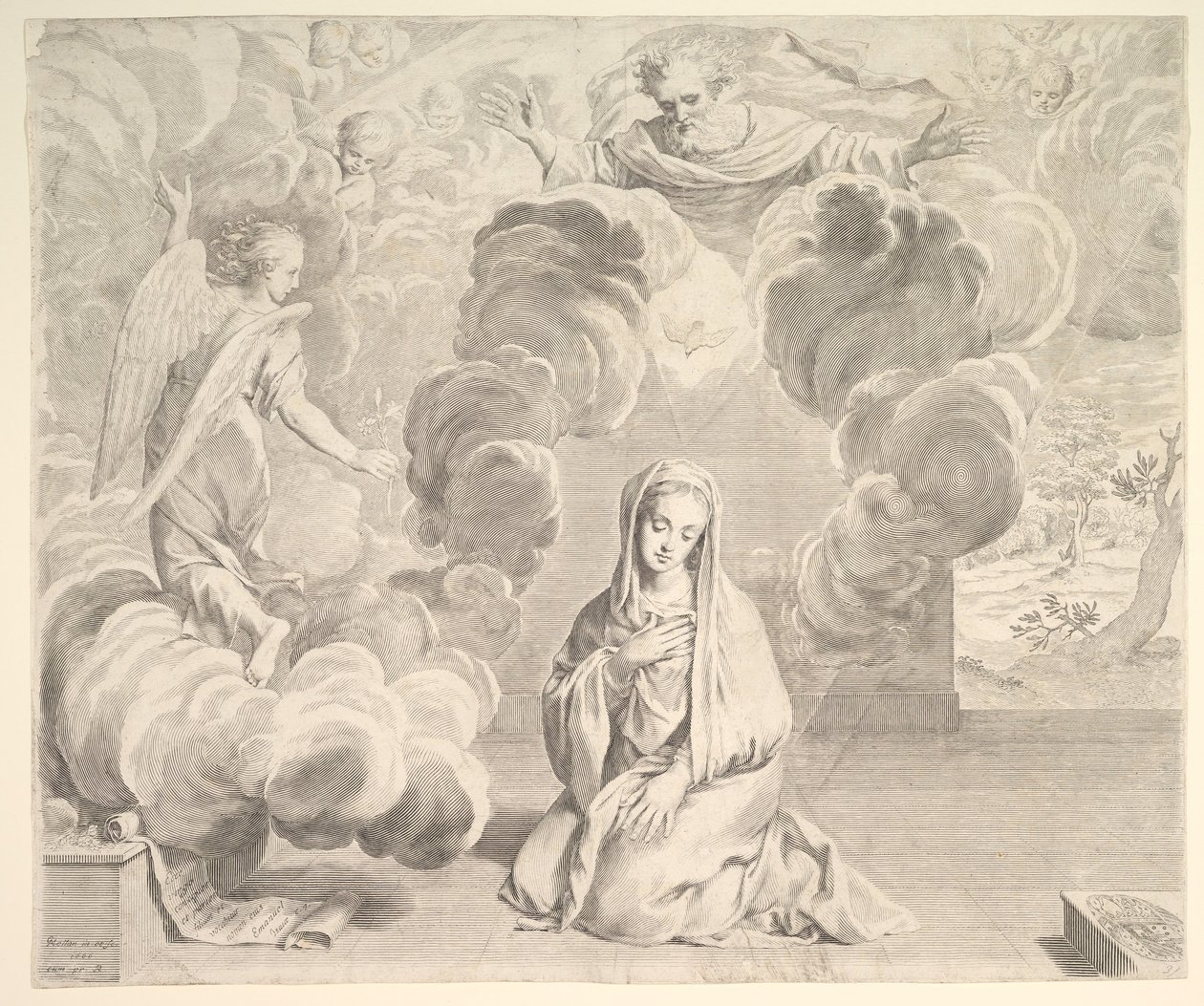 Zwiastowanie, 1666. autorstwa Claude Mellan
