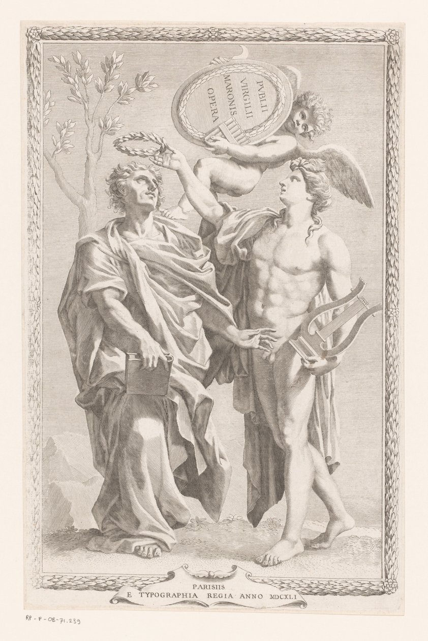 Apollo koronuje Publiusza Vergiliusa Maro Tytuł strony dla: Publius Virgilius Maro, Publius Virgilius Maronis Opera, 1641 autorstwa Claude Mellan