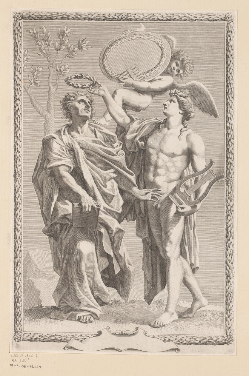 Apollo koronuje Publiusza Vergiliusa Maro Tytuł strony dla: Publius Virgilius Maro, Publius Virgilius Maronis Opera, 1641 autorstwa Claude Mellan