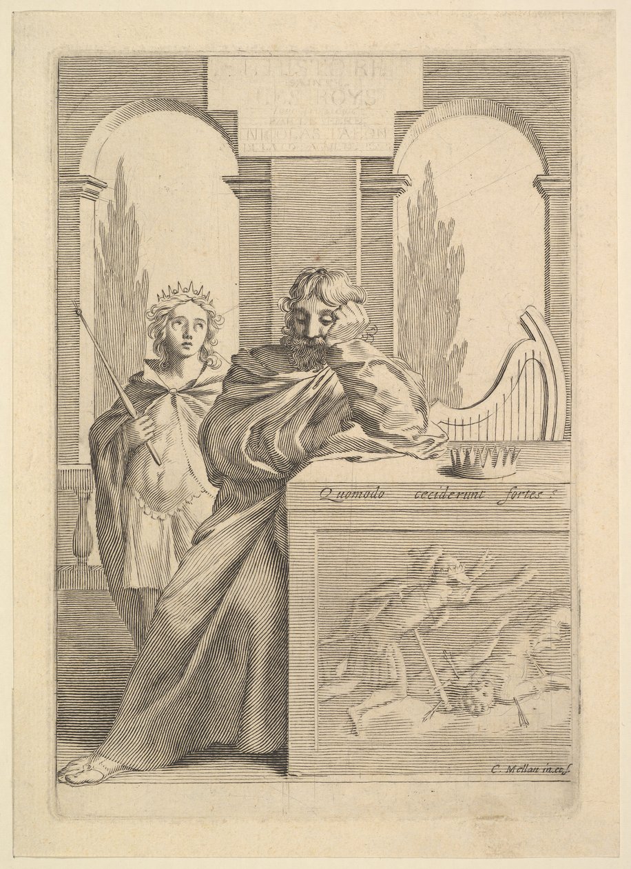 David: Strona tytułowa Talona, ​​LHistoire Sainte, III, 1645. autorstwa Claude Mellan