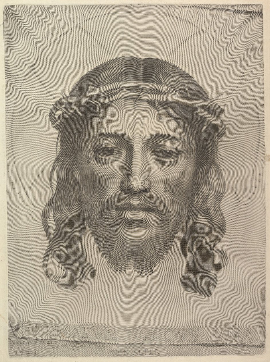 Oblicze Chrystusa na chuście św. Weroniki, 1649. autorstwa Claude Mellan