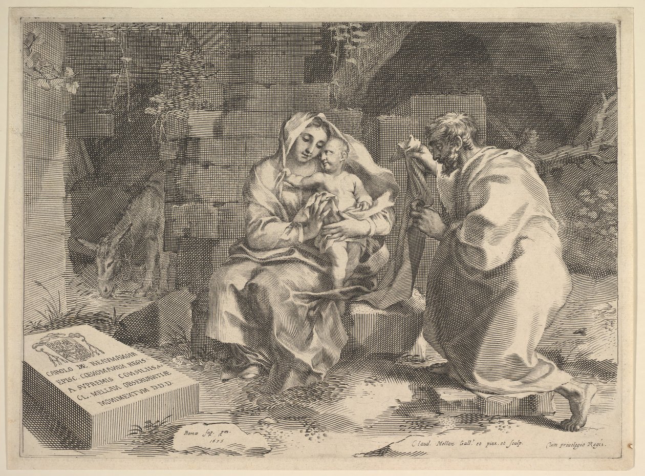 Odpoczynek Świętej Rodziny podczas ucieczki do Egiptu, 1635. autorstwa Claude Mellan