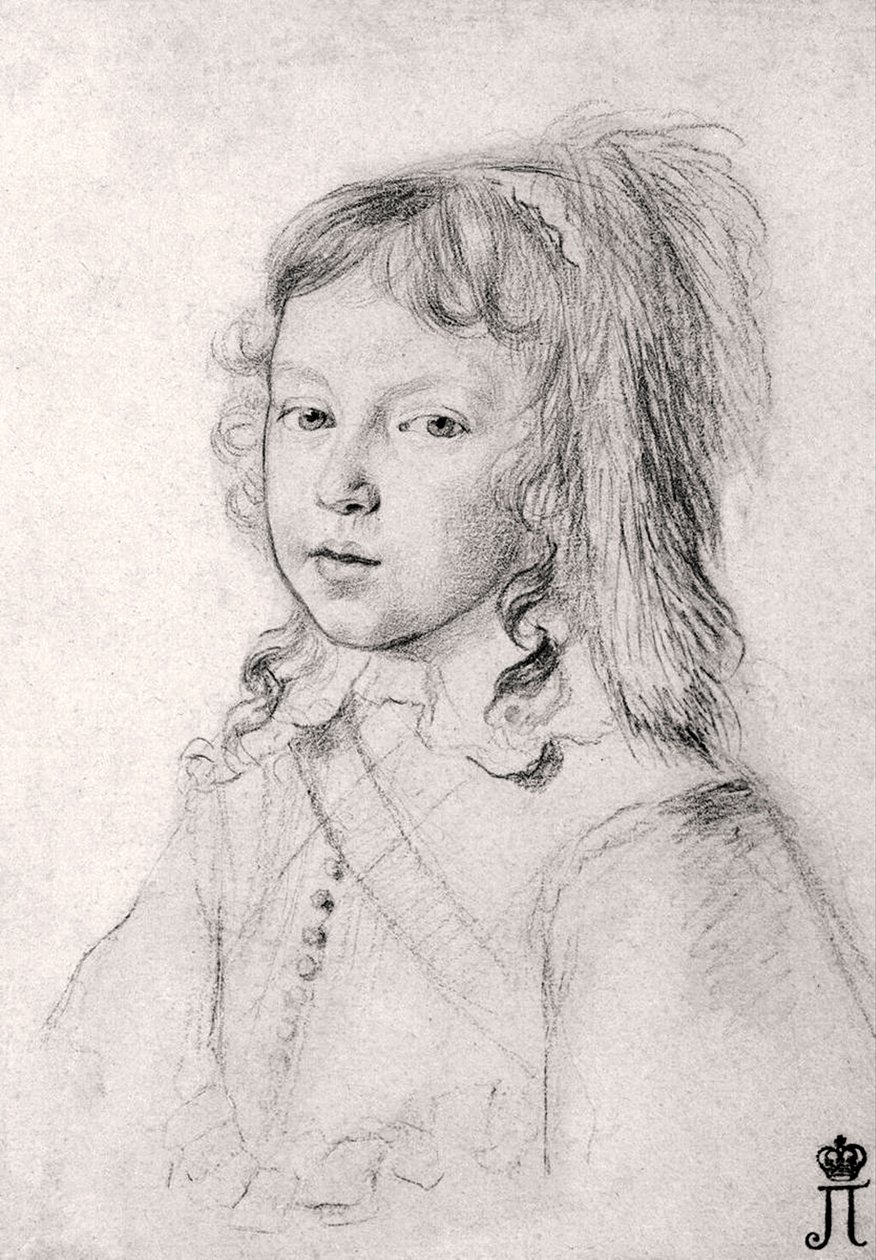 Portret króla Ludwika XIV (1638-1715) jako dziecko (Portret króla Ludwika XIV (1638-1715) jako dziecko) – Claude Mellan (1598-1688) - Czarna kreda na papierze autorstwa Claude Mellan