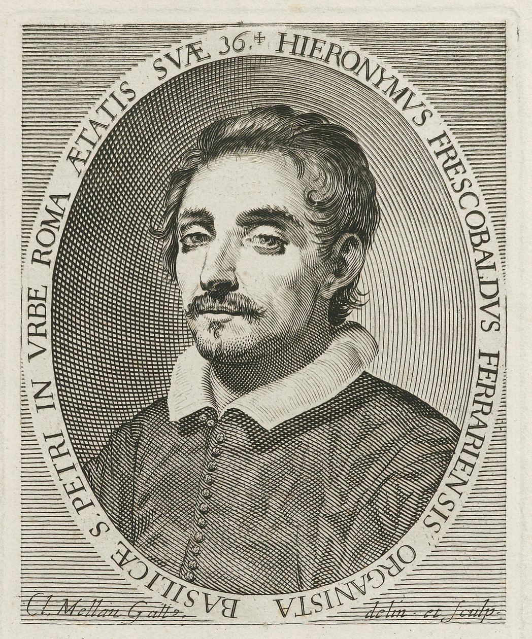 Portret kompozytora Girolamo Frescobaldiego 1583-1643, 1634 autorstwa Claude Mellan