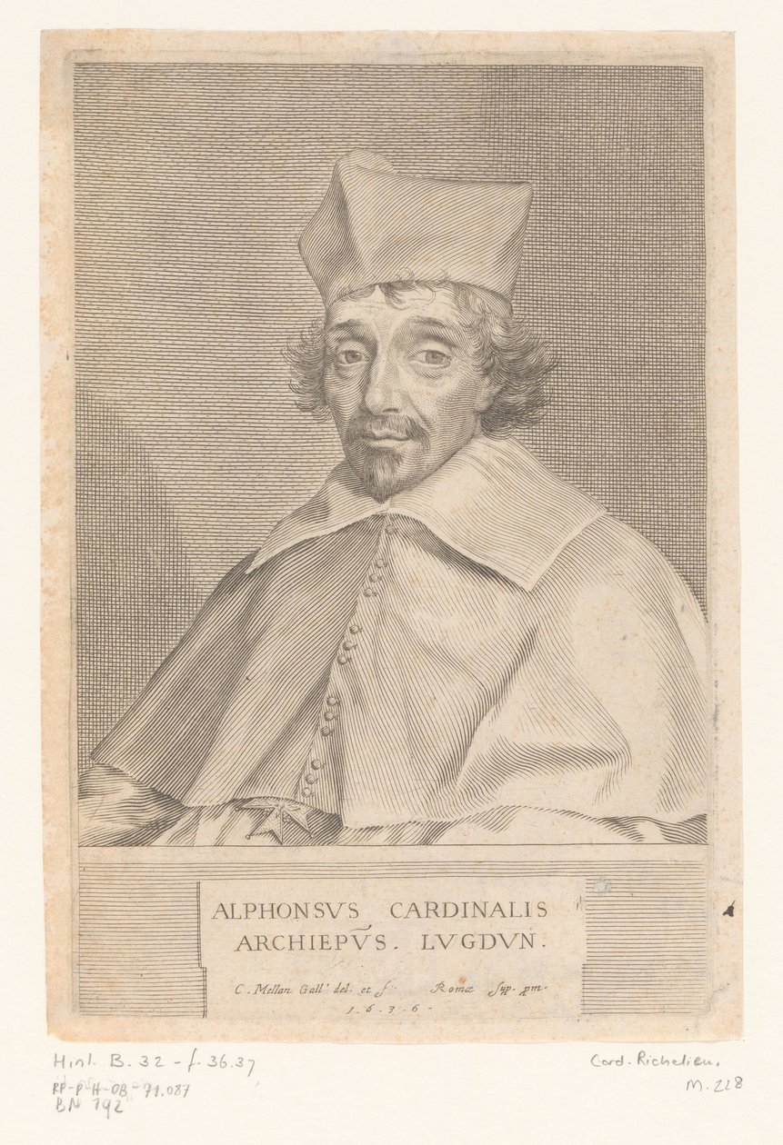 Portret Alphonse Louis du Plessis de Richelieu, arcybiskup Lyonu autorstwa Claude Mellan