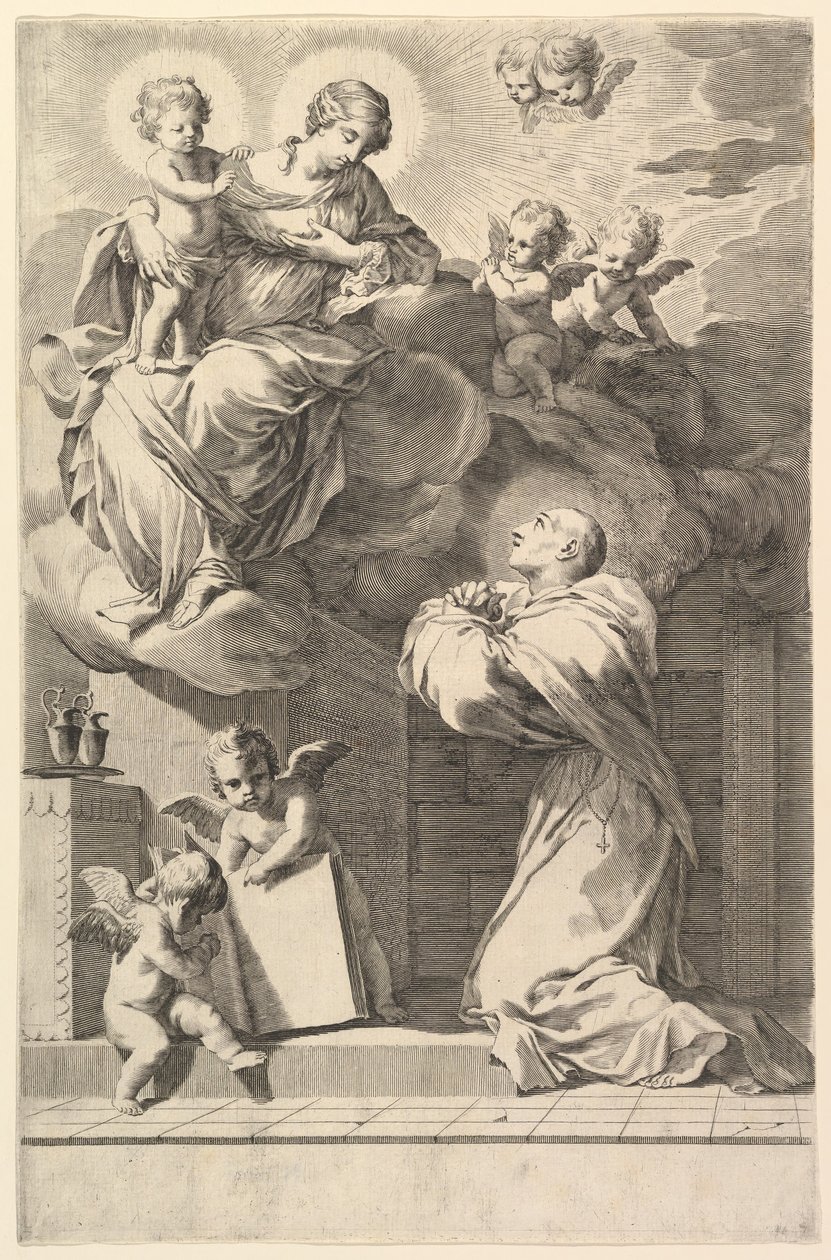 Św. Bernard klęczący przed Dziewicą z Dzieciątkiem, 1640. autorstwa Claude Mellan