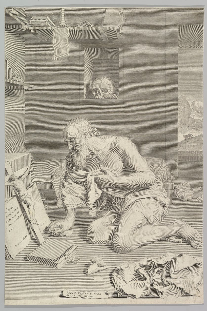 Św. Hieronim modlący się w swojej celi Św. Hieronim Pokutnik, 1665. autorstwa Claude Mellan