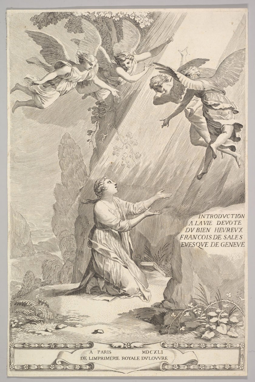 Strona tytułowa dla François de Sales, Wprowadzenie do pobożnego życia, 1641. autorstwa Claude Mellan